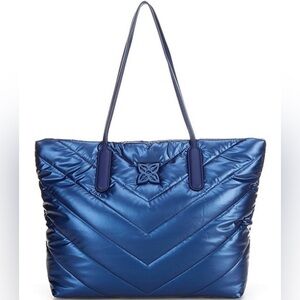 Antonio Melani, Metallic Blue Penelope Nylon Tote w:Trolley Sleeve NWT